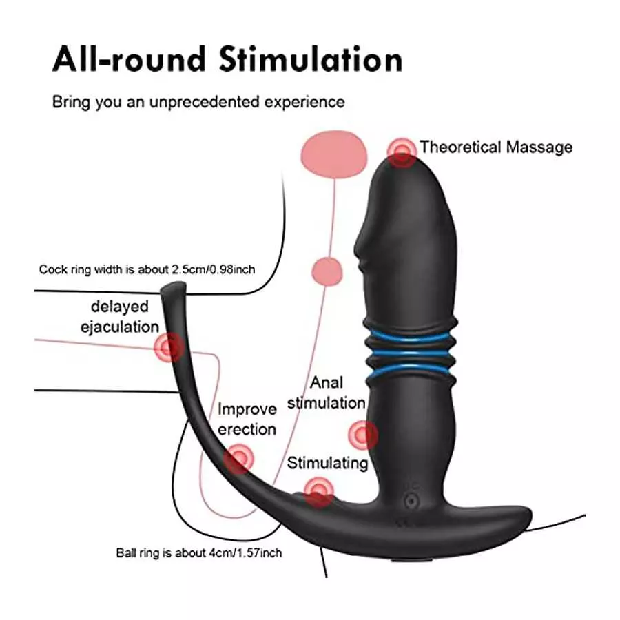 3 in 1 Men Anal Vibrator Telescopic Butt Plug Sex Toy with 3 Thrusting & 10 Vibration Modes, Remote Control Prostate Massager An