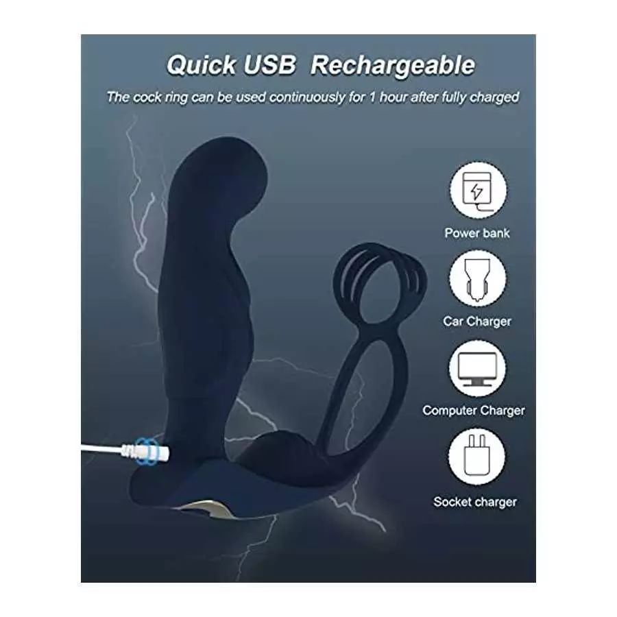 Vibrating Prostate Massager with Dual Motors Penis Ring, Anal Plug Vibrator with Cock Ring, Adult Sensory Stimulor Toys, 11 Mode