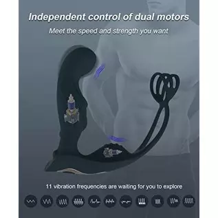 Vibrating Prostate Massager with Dual Motors Penis Ring, Anal Plug Vibrator with Cock Ring, Adult Sensory Stimulor Toys, 11 Mode Vibrating Prostate Massager with Dual Motors Penis Ring, Anal Plug Vibrator with Cock Ring, Adult Sensory Stimulor Toys, 11 Mode
