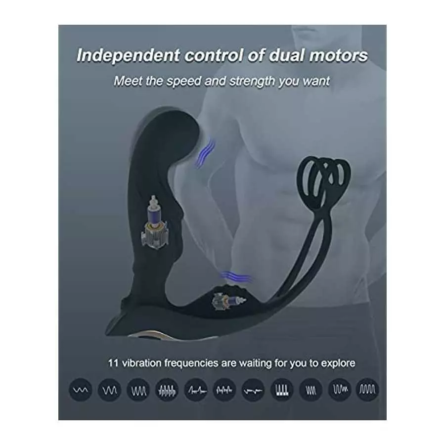 Vibrating Prostate Massager with Dual Motors Penis Ring, Anal Plug Vibrator with Cock Ring, Adult Sensory Stimulor Toys, 11 Mode