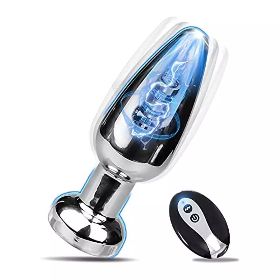 4.6in Vibrating Butt Plug Metal Anal Plug with Remote, Prostate Massaging Device Anal Trainer Vibrator Butt Training Stimulator 