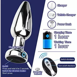 4.6in Vibrating Butt Plug Metal Anal Plug with Remote, Prostate Massaging Device Anal Trainer Vibrator Butt Training Stimulator 