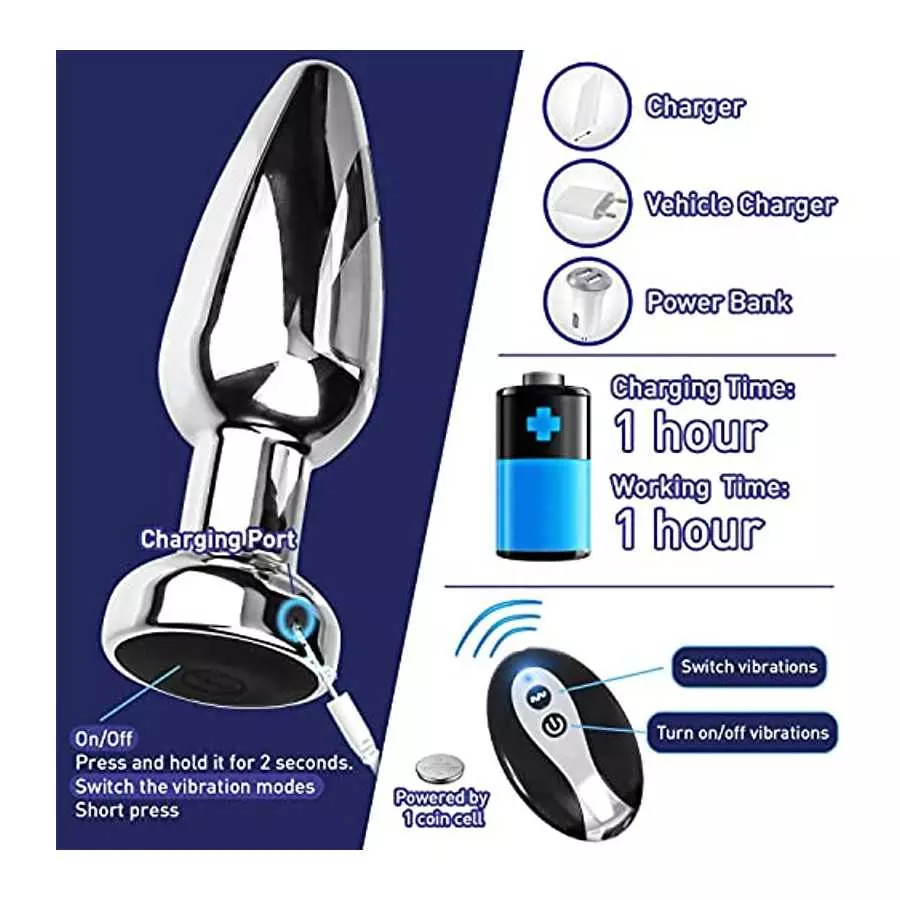 4.6in Vibrating Butt Plug Metal Anal Plug with Remote, Prostate Massaging Device Anal Trainer Vibrator Butt Training Stimulator 