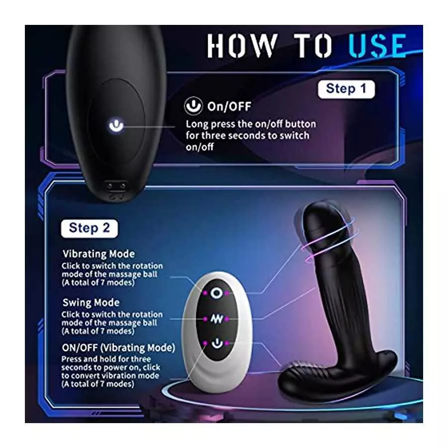 Rotating Anal Plug Vibrator, 3 in 1 Prostate Stimulor Massager Toys ,Butt Plug with 7 Vibrating &Rotating Modes, Remote Control 
