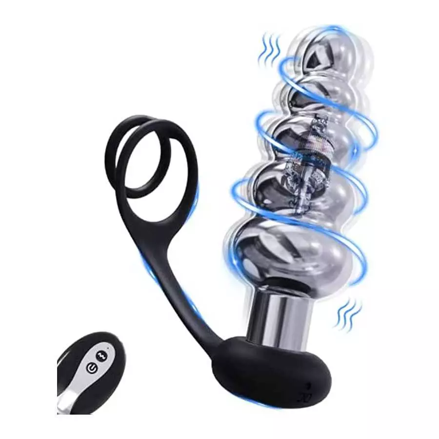 Anal Vibrator Vibrating Butt Plug with Dual Penis Rings, Metal Anal Plug Prostate Massager with 10 Vibrations Rechargeable Anal 