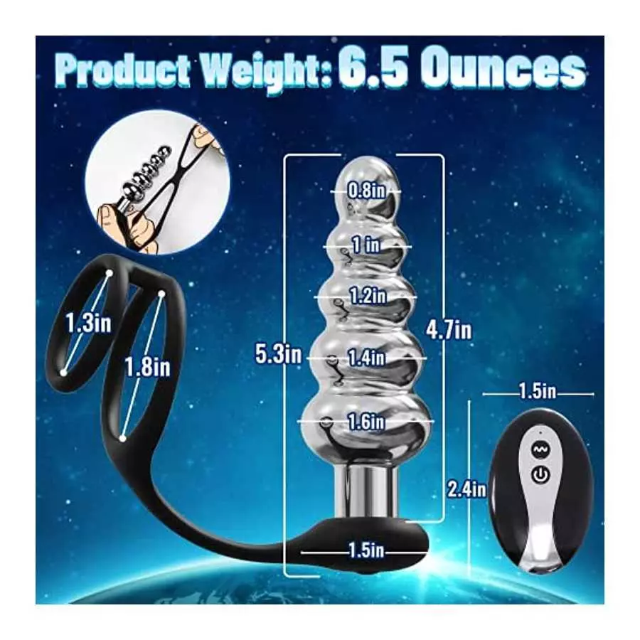 Anal Vibrator Vibrating Butt Plug with Dual Penis Rings, Metal Anal Plug Prostate Massager with 10 Vibrations Rechargeable Anal 