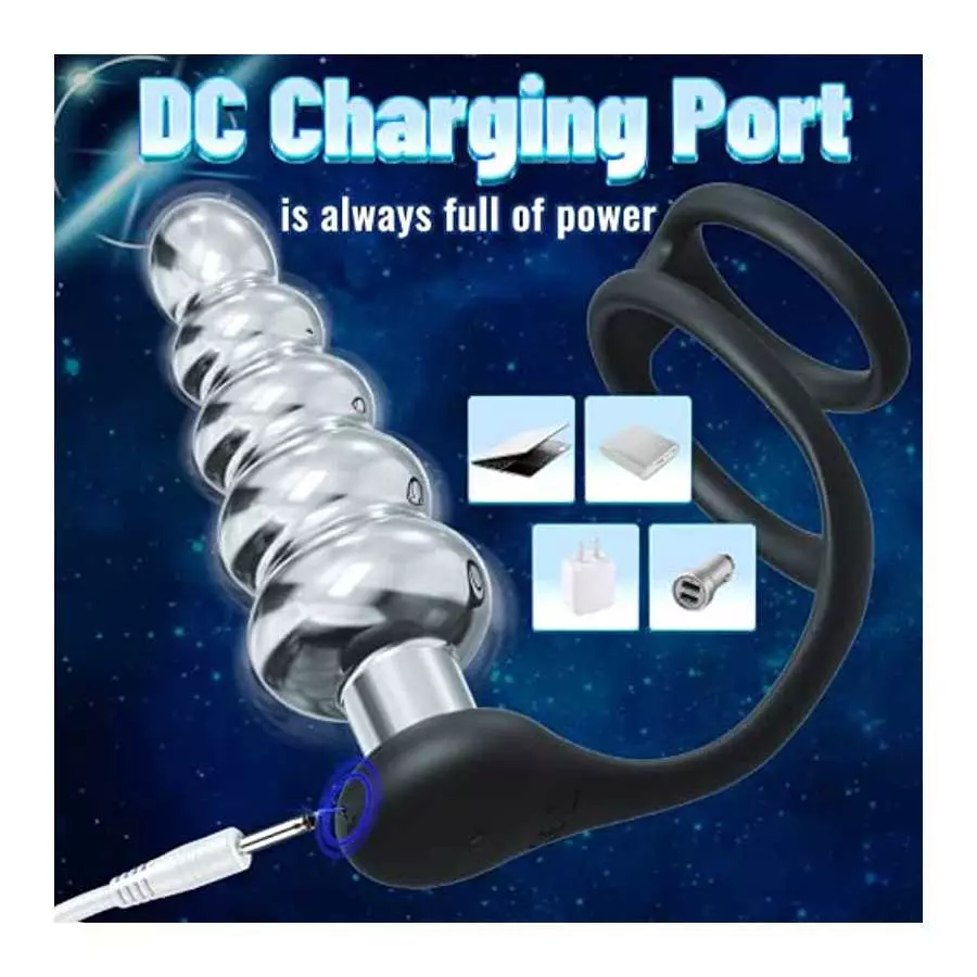 Anal Vibrator Vibrating Butt Plug with Dual Penis Rings, Metal Anal Plug Prostate Massager with 10 Vibrations Rechargeable Anal 