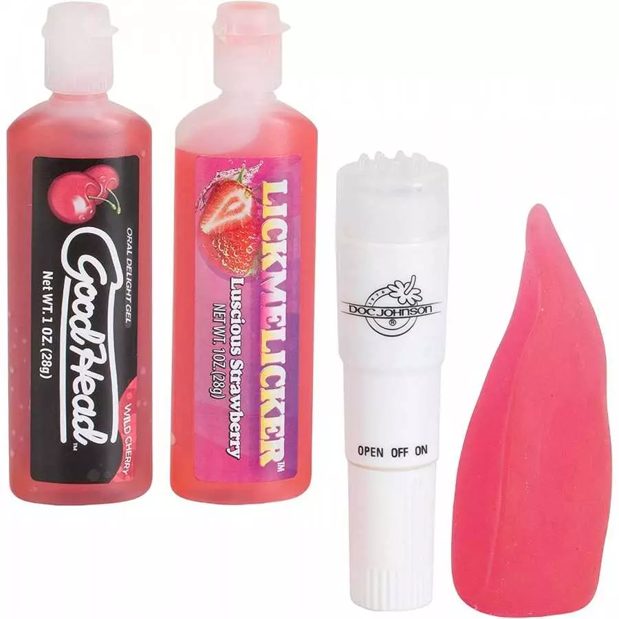 Doc Johnson GoodHead - Kit for Her - 4 Piece Kit of Oral Sex Enhancers - Tingling Mints, Lip Balm, Oral Delight Gel, Vibrating T Doc Johnson GoodHead - Kit for Her - 4 Piece Kit of Oral Sex Enhancers - Tingling Mints, Lip Balm, Oral Delight Gel, Vibrating T
