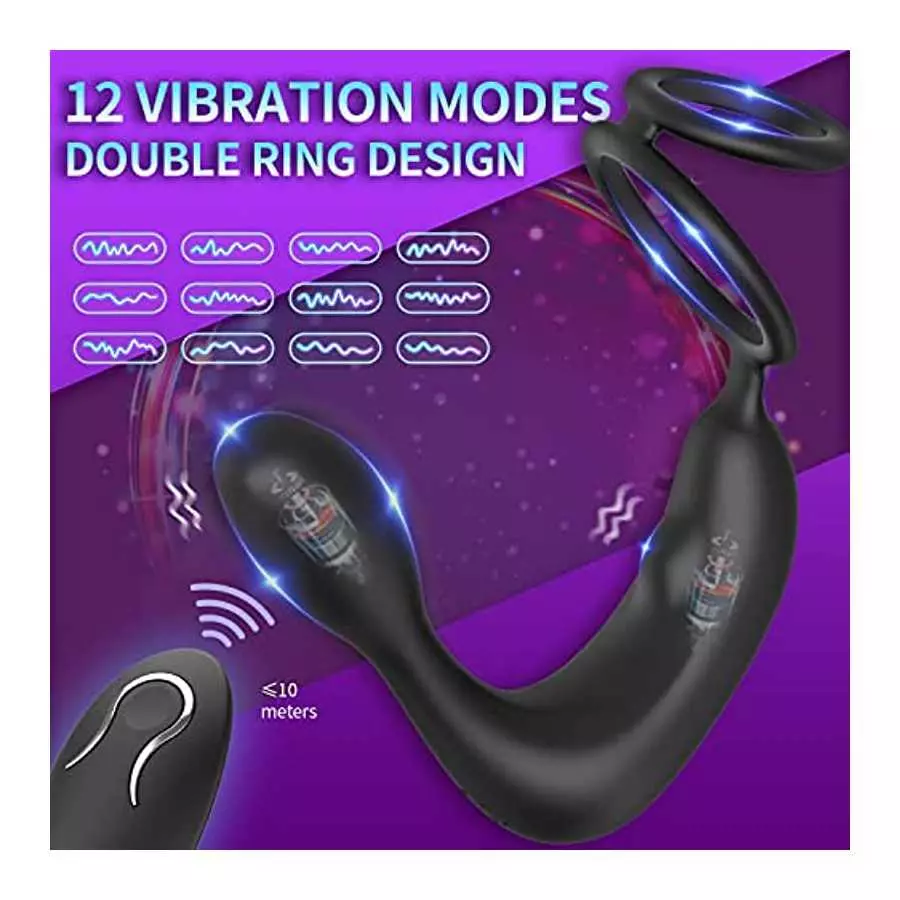 XingNuo Prostate Massager Anal Vibrator,Anal Sex Toys with Cock Ring,Vibrating Anal Plugs for Men,12Vibrating Modes,Double Ring 