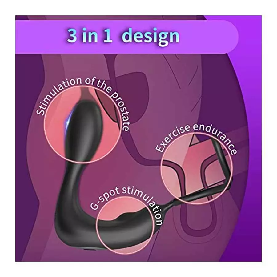 XingNuo Prostate Massager Anal Vibrator,Anal Sex Toys with Cock Ring,Vibrating Anal Plugs for Men,12Vibrating Modes,Double Ring 