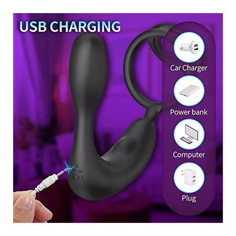 XingNuo Prostate Massager Anal Vibrator,Anal Sex Toys with Cock Ring,Vibrating Anal Plugs for Men,12Vibrating Modes,Double Ring 