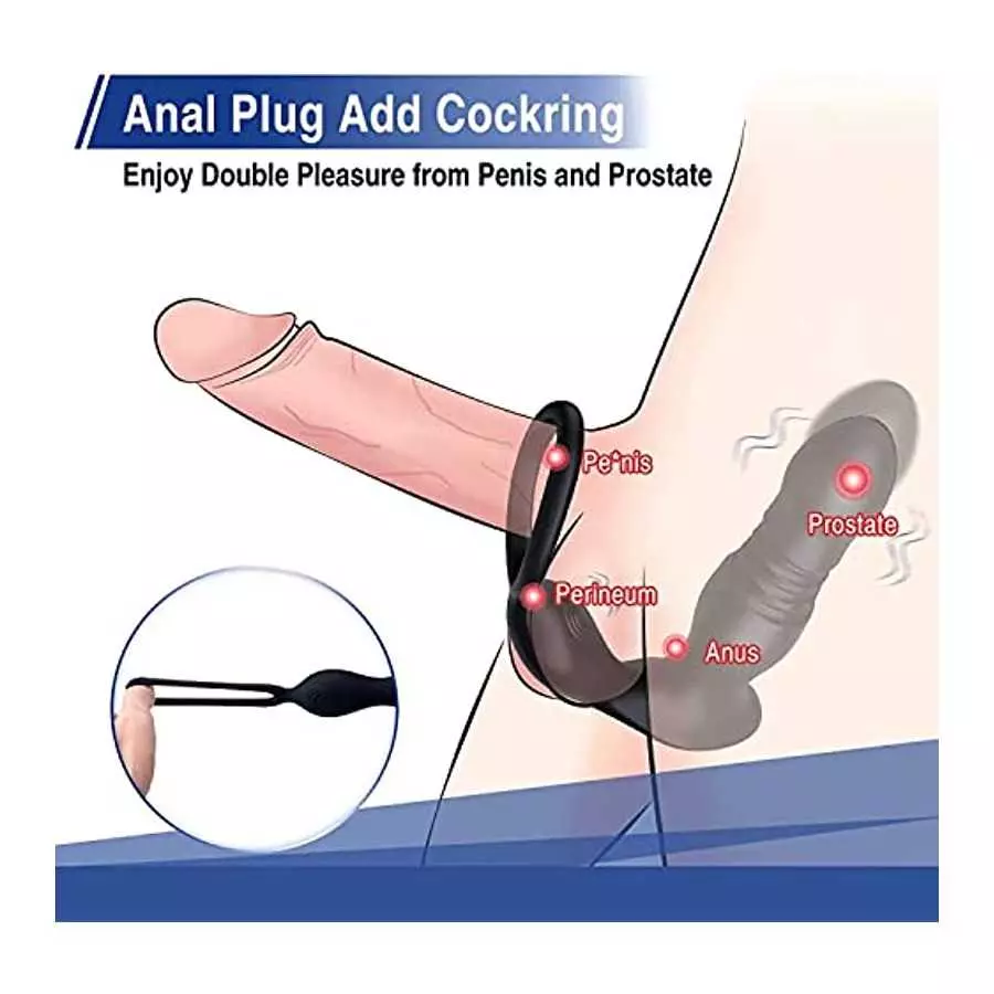 Prostate Massager Anal Vibrator Butt Plug Thrusting Dildo Cock Ring Sex Toys Men