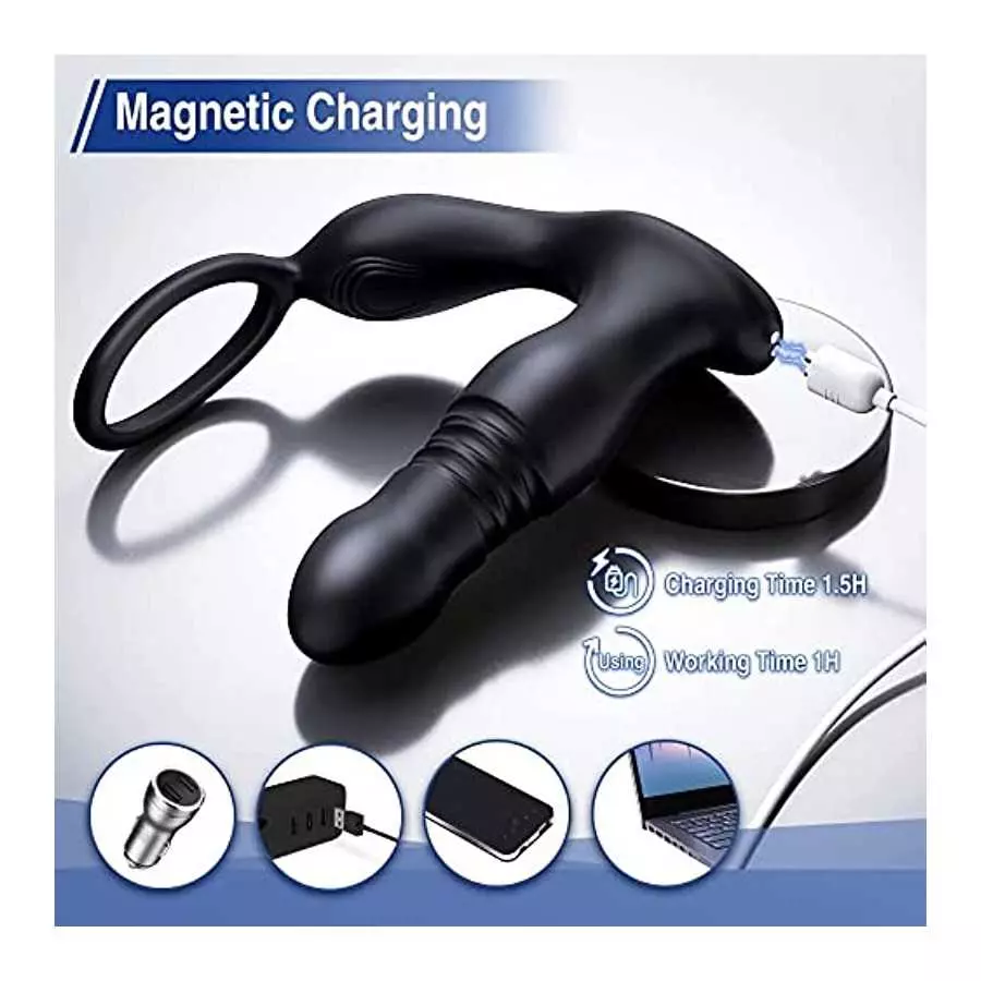 Prostate Massager Anal Vibrator Butt Plug Thrusting Dildo Cock Ring Sex Toys Men