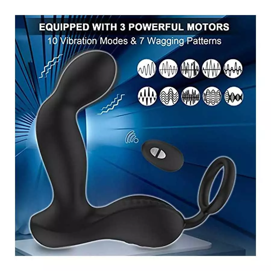 3 in 1 Prostate Massager with 10 Vibrating Modes & 7 Wagging Patterns for Men Prostate Stimulation, Remote Control Anal Vibrator
