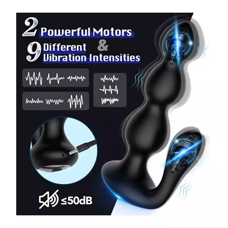 7.1in Vibrating Anal Beads, Adult Sensory Butt Plug Silicone Anal & G-spot Vibrator with 2 Motors & 9 Vibration Modes, Laphwing