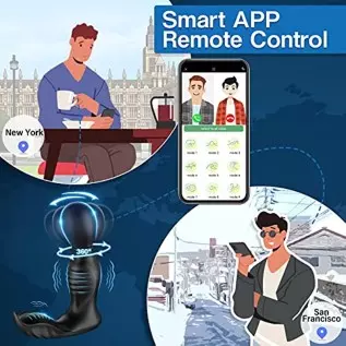 360° Rotating Prostate Massager Anal Vibrator, Bukinler Vibrating Butt Plug Anal Toy with 9 Rotating & Vibrating Modes，APP & Rem