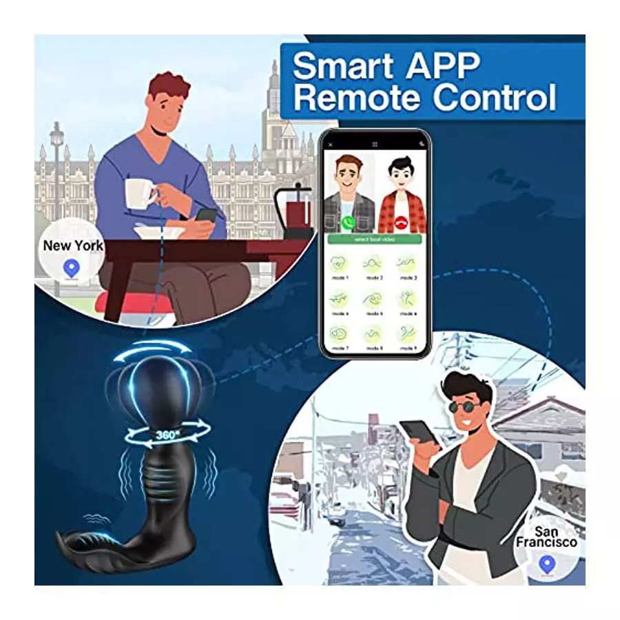 360° Rotating Prostate Massager Anal Vibrator, Bukinler Vibrating Butt Plug Anal Toy with 9 Rotating & Vibrating Modes，APP & Rem