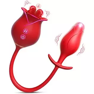 Rose Vibrators Women Sex Adult Toys with Anal Butt Plug, 3 in 1 G Spot Clitoral Nipple Tongue Licking Stimulator Vibrating Egg w