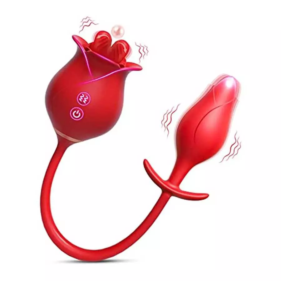 Rose Vibrators Women Sex Adult Toys with Anal Butt Plug, 3 in 1 G Spot Clitoral Nipple Tongue Licking Stimulator Vibrating Egg w