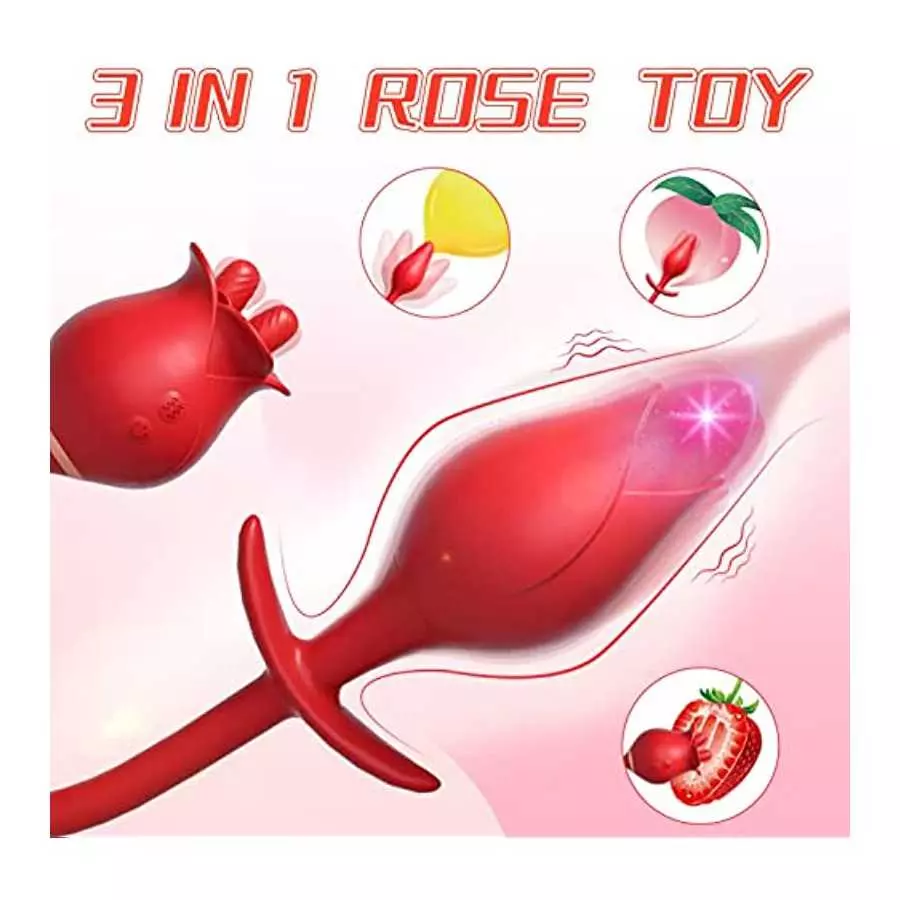 Rose Vibrators Women Sex Adult Toys with Anal Butt Plug, 3 in 1 G Spot Clitoral Nipple Tongue Licking Stimulator Vibrating Egg w