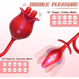 Rose Vibrators Women Sex Adult Toys with Anal Butt Plug, 3 in 1 G Spot Clitoral Nipple Tongue Licking Stimulator Vibrating Egg w