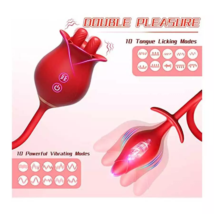 Rose Vibrators Women Sex Adult Toys with Anal Butt Plug, 3 in 1 G Spot Clitoral Nipple Tongue Licking Stimulator Vibrating Egg w