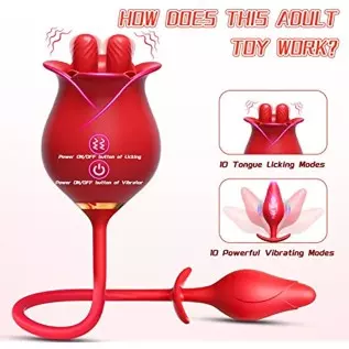 Rose Vibrators Women Sex Adult Toys with Anal Butt Plug, 3 in 1 G Spot Clitoral Nipple Tongue Licking Stimulator Vibrating Egg w