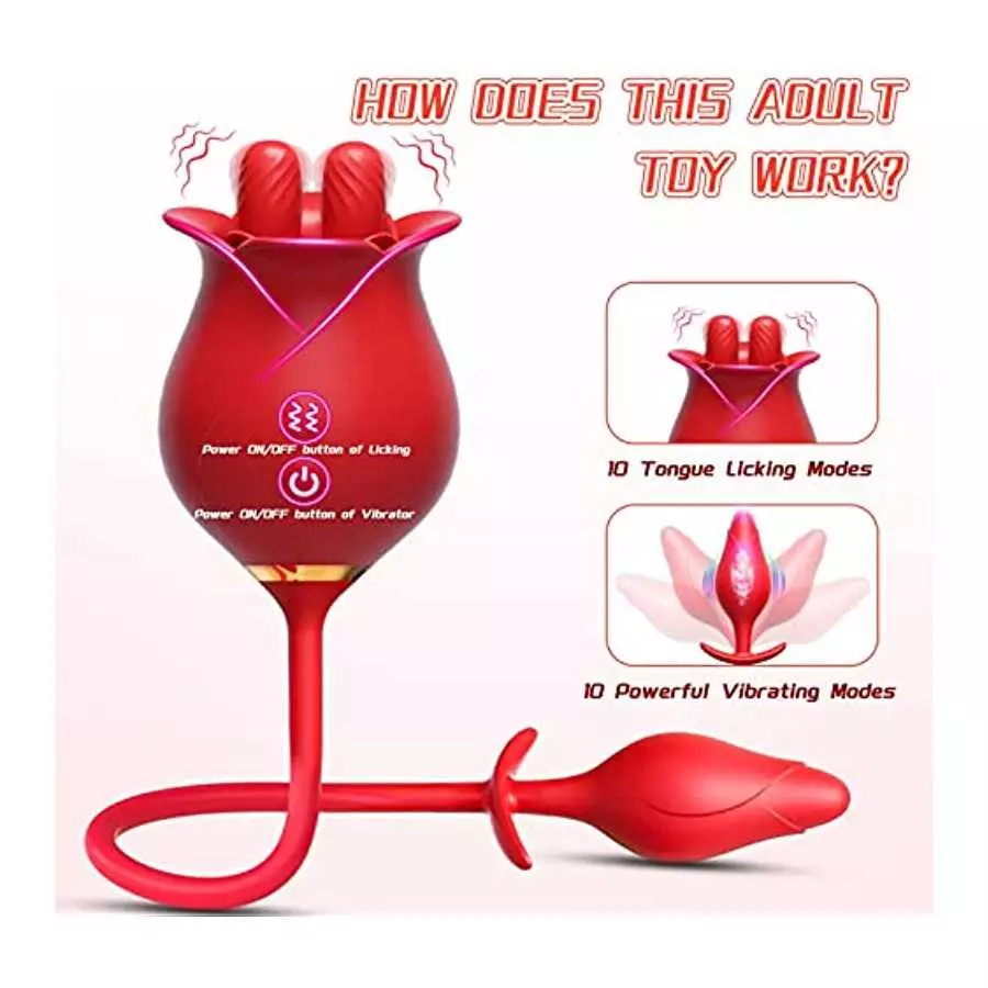 Rose Vibrators Women Sex Adult Toys with Anal Butt Plug, 3 in 1 G Spot Clitoral Nipple Tongue Licking Stimulator Vibrating Egg w