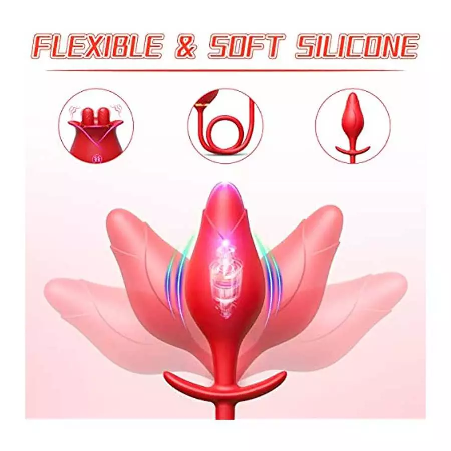 Rose Vibrators Women Sex Adult Toys with Anal Butt Plug, 3 in 1 G Spot Clitoral Nipple Tongue Licking Stimulator Vibrating Egg w