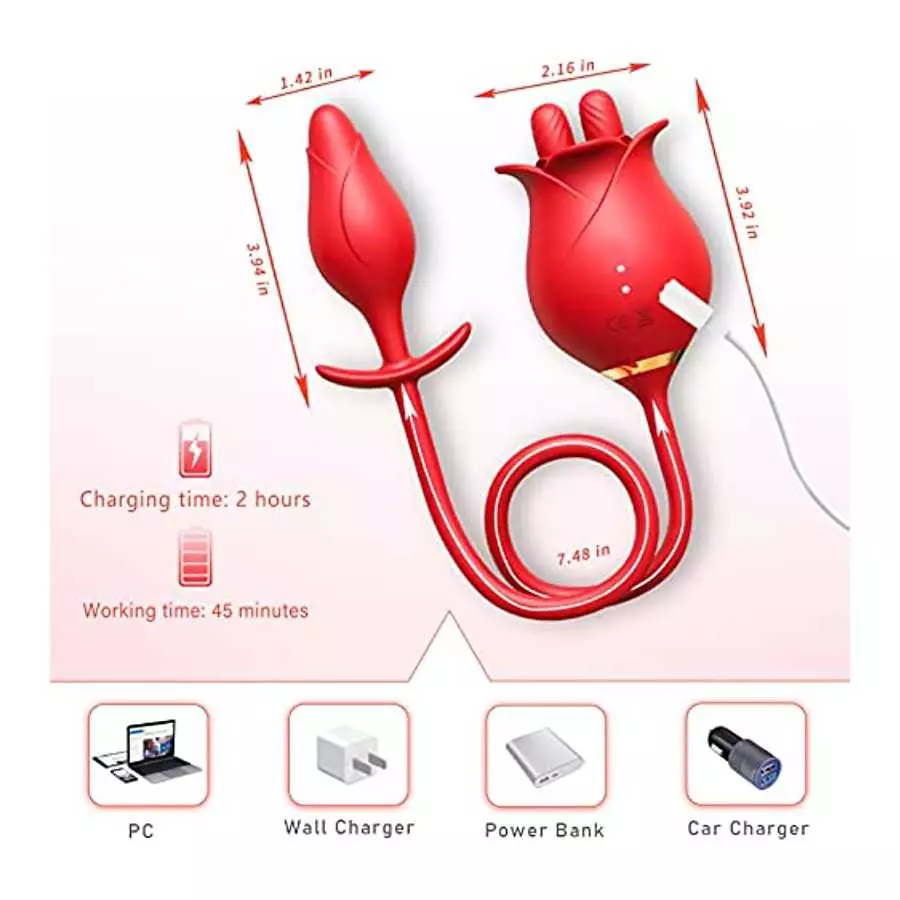 Rose Vibrators Women Sex Adult Toys with Anal Butt Plug, 3 in 1 G Spot Clitoral Nipple Tongue Licking Stimulator Vibrating Egg w