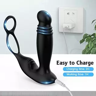 Prostate Massager Toy Anal Vibrator with Dual Cock Ring, Prostate Massage Toys with 10 Vibrating & 5 Thrusting, Vibrating Butt A Prostate Massager Toy Anal Vibrator with Dual Cock Ring, Prostate Massage Toys with 10 Vibrating & 5 Thrusting, Vibrating Butt A