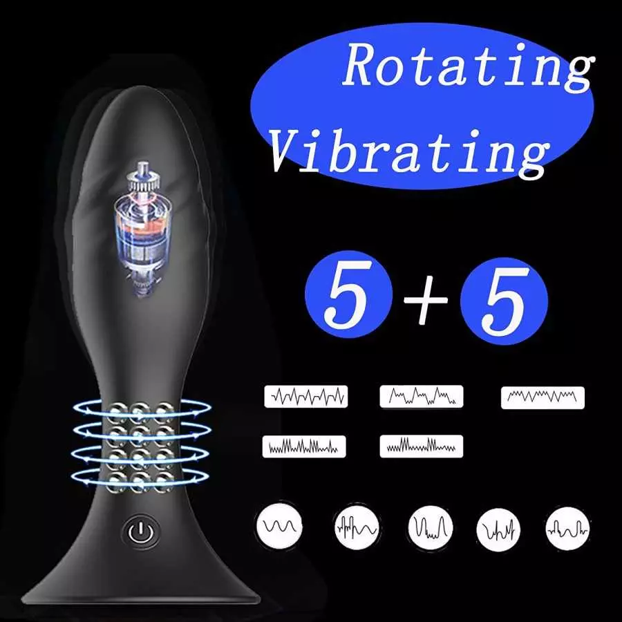 Anal Plug Vibrator, Anal Sex Toys Vibrating Rotating 5 Patterns，Remote Control Silicone Anal Vibrator Male Prostate Massager But