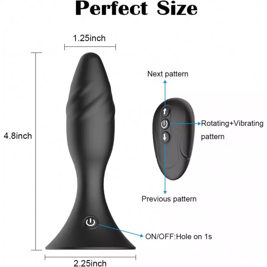 Anal Plug Vibrator, Anal Sex Toys Vibrating Rotating 5 Patterns，Remote Control Silicone Anal Vibrator Male Prostate Massager But