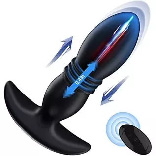 Anal Vibrator Thrusting Prostate Massager with 7 Vibrations 7 Thrusting Modes for Male Masturbation, Wearable Silicone Anal Butt
