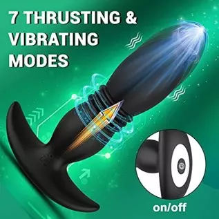 Anal Vibrator Thrusting Prostate Massager with 7 Vibrations 7 Thrusting Modes for Male Masturbation, Wearable Silicone Anal Butt