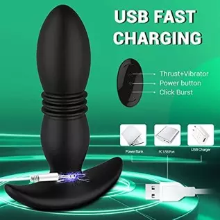 Anal Vibrator Thrusting Prostate Massager with 7 Vibrations 7 Thrusting Modes for Male Masturbation, Wearable Silicone Anal Butt