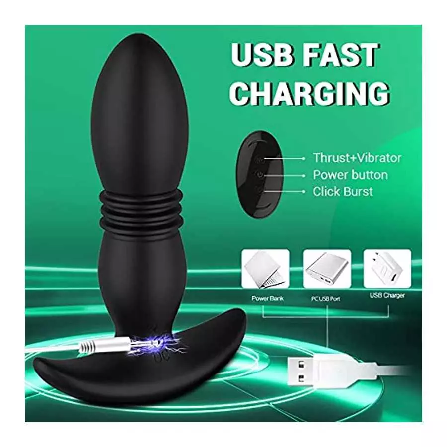 Anal Vibrator Thrusting Prostate Massager with 7 Vibrations 7 Thrusting Modes for Male Masturbation, Wearable Silicone Anal Butt