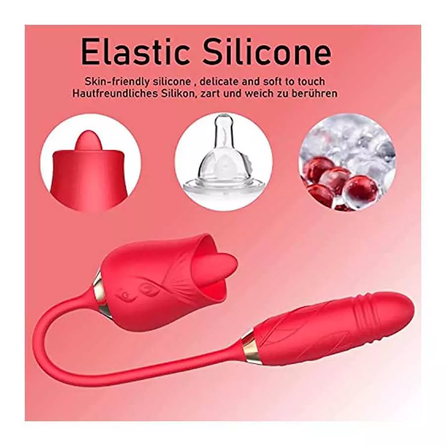 PowerRider Vibrator for Women, Rose Toy Tongue Licking Vibrator with Vibrating Egg, G Spot Rose Vibrator Clitoral Vibrator Dildo