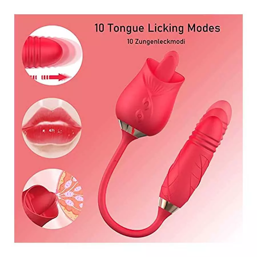 PowerRider Vibrator for Women, Rose Toy Tongue Licking Vibrator with Vibrating Egg, G Spot Rose Vibrator Clitoral Vibrator Dildo