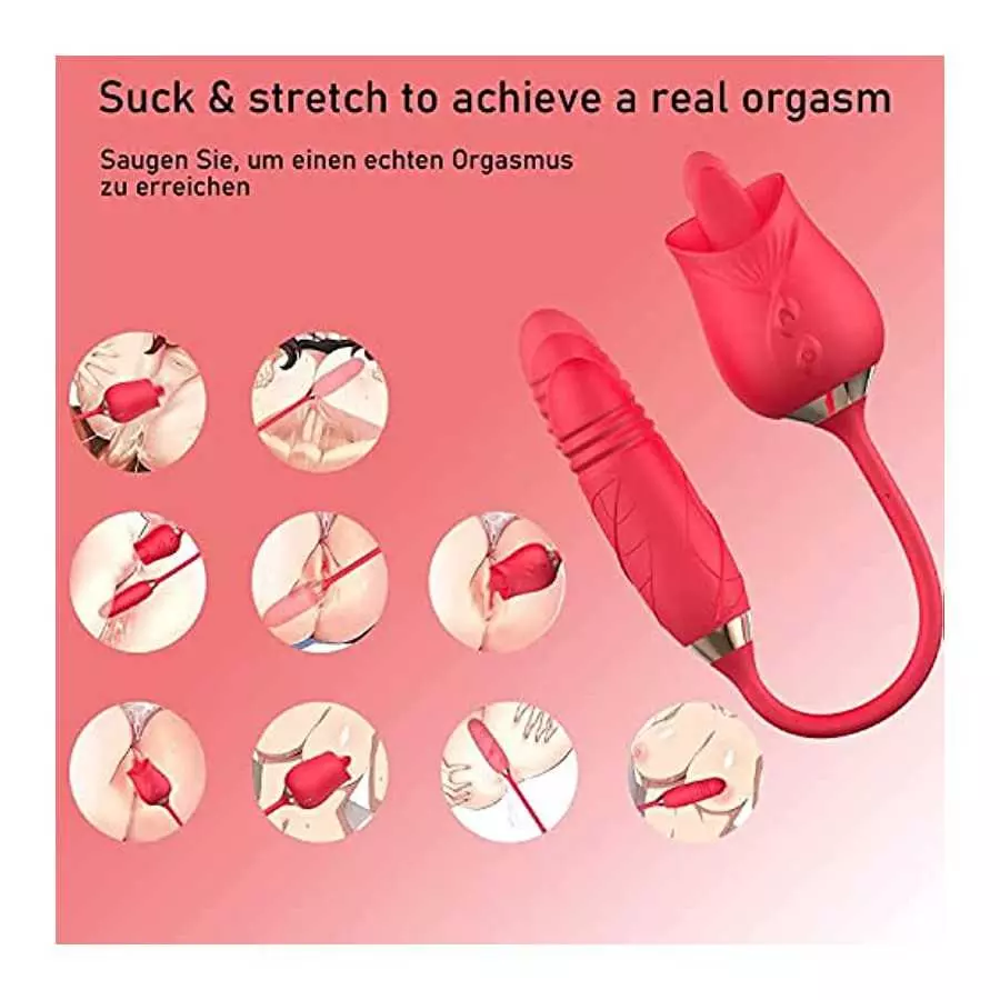 PowerRider Vibrator for Women, Rose Toy Tongue Licking Vibrator with Vibrating Egg, G Spot Rose Vibrator Clitoral Vibrator Dildo