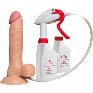 Squirting Dildo + Fake Cum (Black Color + Strawberry Flavor Kum)