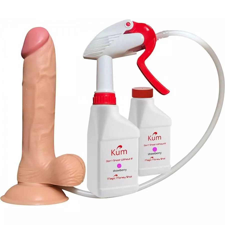 Squirting Dildo + Fake Cum (Black Color + Strawberry Flavor Kum)