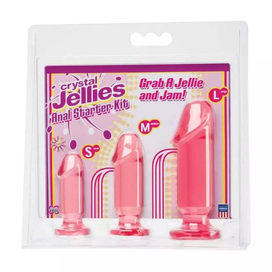 Doc Johnson Crystal Jellies - Anal Initiation Kit - Small-Medium-Large - Slim Tip for Easy Insertion - Flared Suction Cup Base -