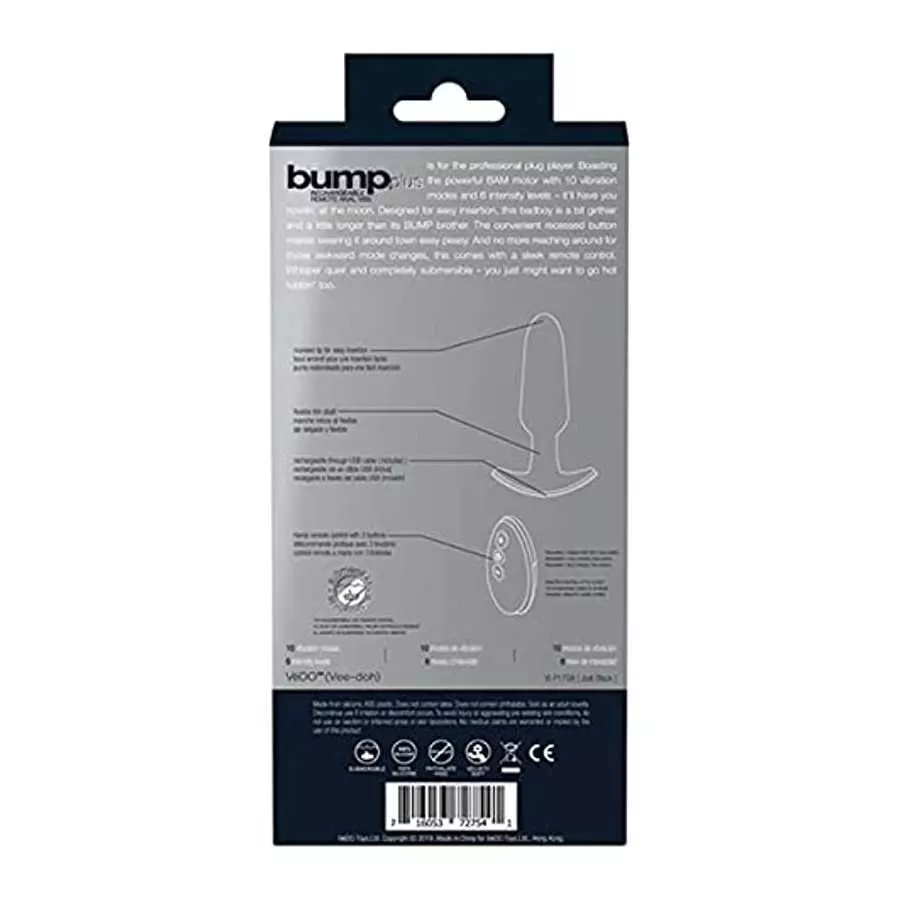 VeDO Bump Plus Rechargeable Anal Vibe With Remote Control (Jet Black)