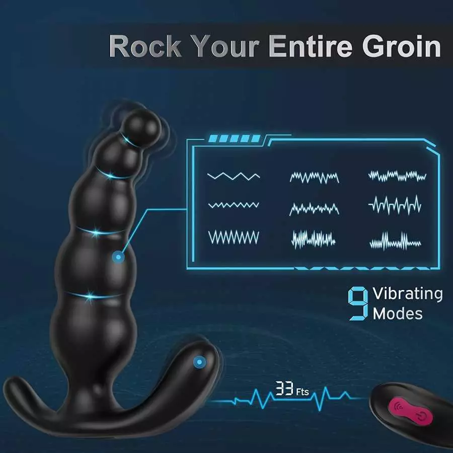 Remote Control Beaded Prostate Massagers，BOMBEX Edgar, Discreet Wearable Anal Vibrator with 9 Vibrating Modes, Dual Pleasure Poi