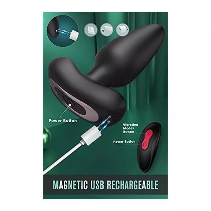 Anal Vibrator Prostate Massager with 9 Vibration Modes, Vibrating Anal Butt Plug with Wireless Remote Control, Rechargeable Wate