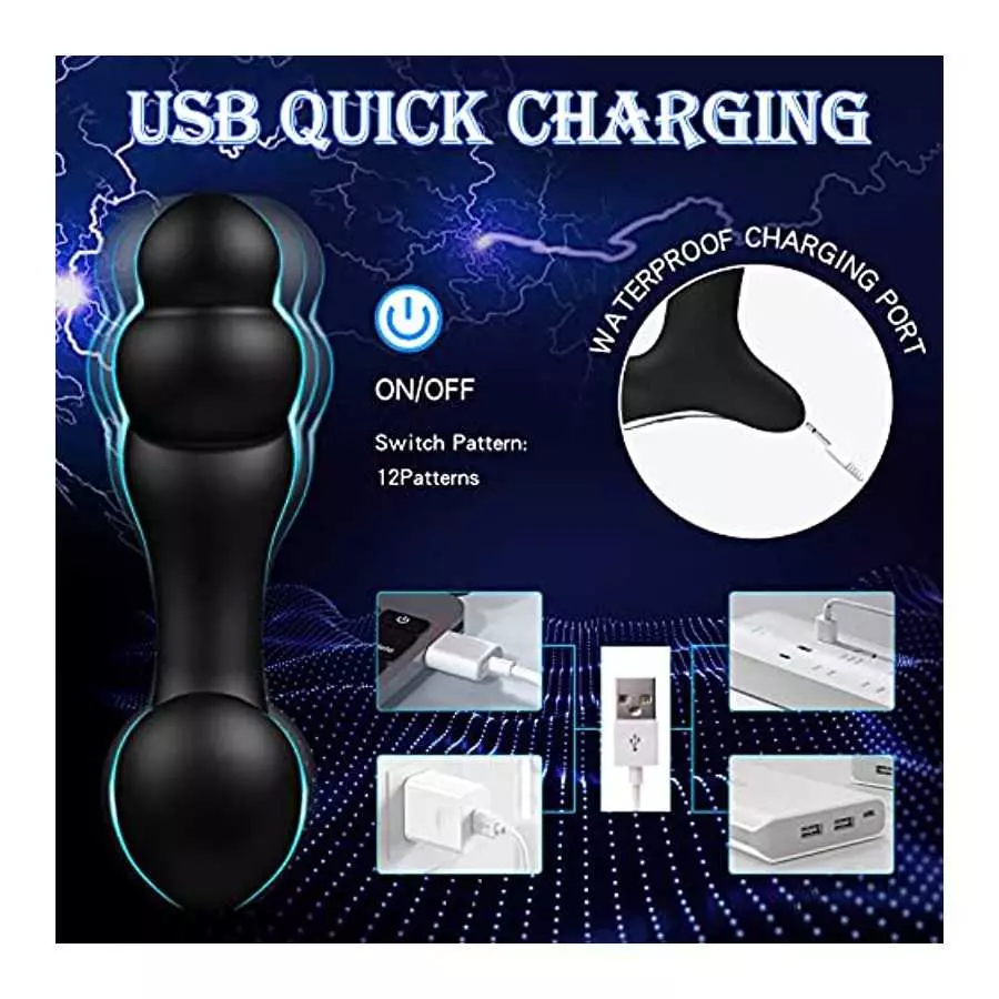 Vibrating Prostate Massager,Anal Training Butt Plug Whit 12 Vibrations Modes,G-Spot Vibrator,Anal Beads,Sexual Stimulation Devic