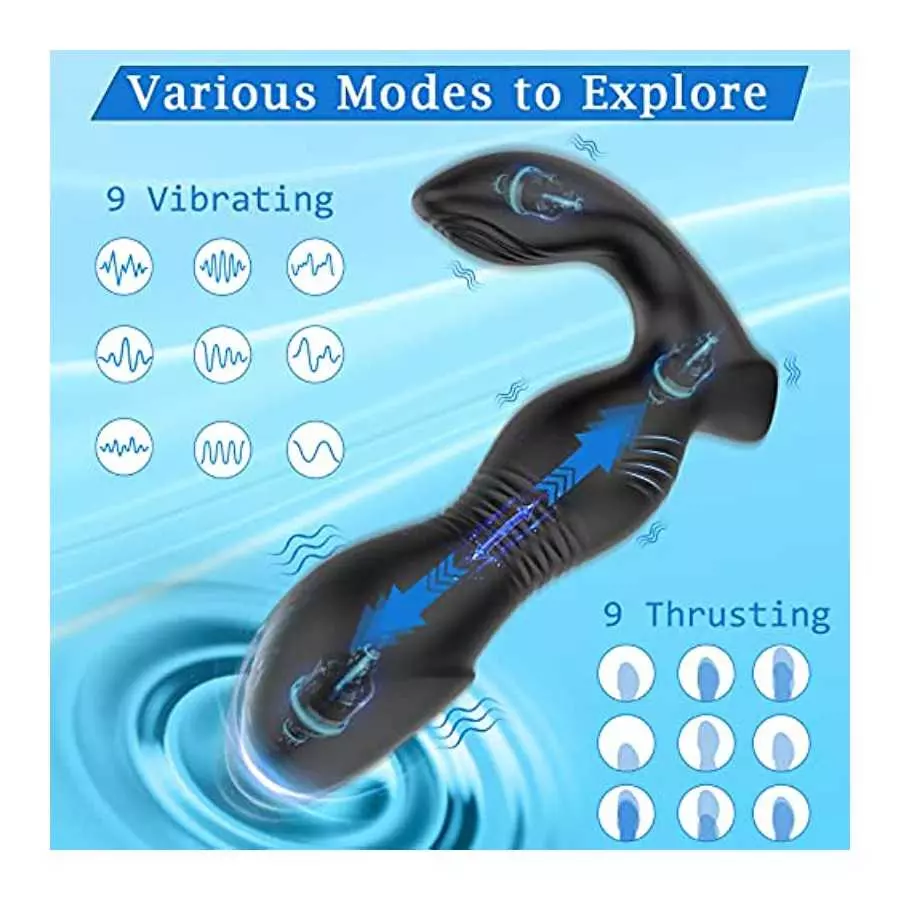 Adult Male Sex Toys for Men's Sex – Anal Sex Toys Prostate Massager Anal Plug, App Butt Plug, 9 Thrusting & 9 Vibrating Dildo G 