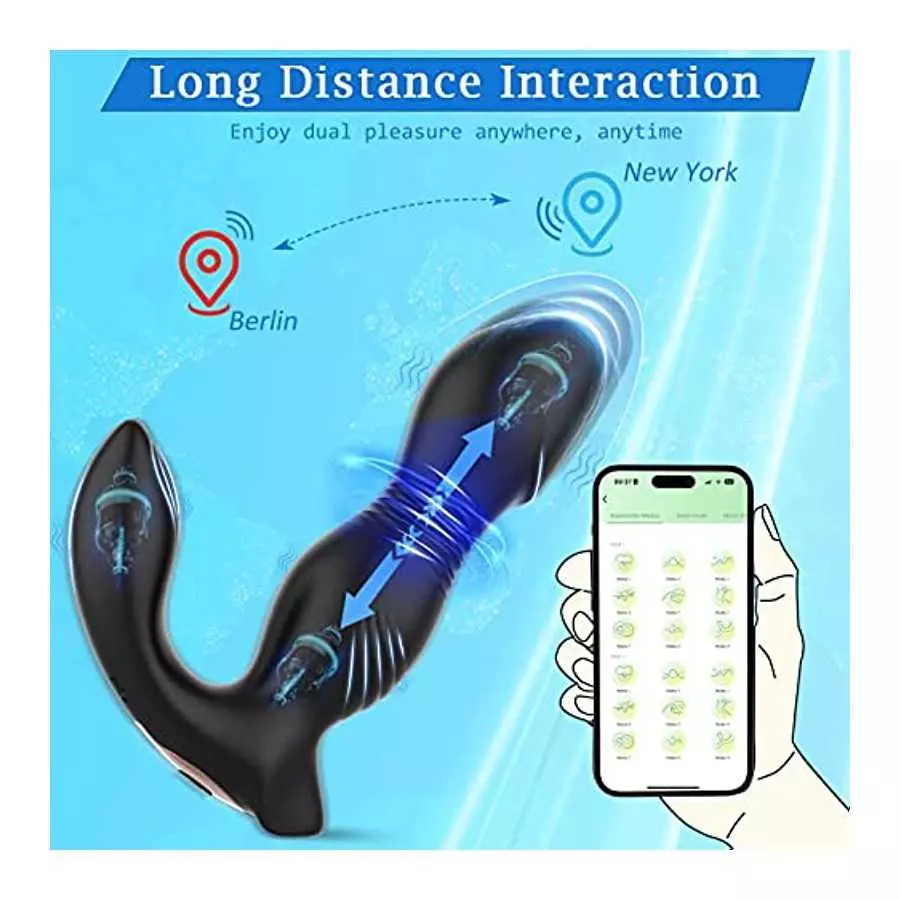 Adult Male Sex Toys for Men's Sex – Anal Sex Toys Prostate Massager Anal Plug, App Butt Plug, 9 Thrusting & 9 Vibrating Dildo G 
