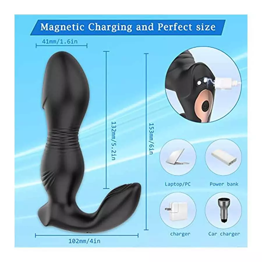 Adult Male Sex Toys for Men's Sex – Anal Sex Toys Prostate Massager Anal Plug, App Butt Plug, 9 Thrusting & 9 Vibrating Dildo G 